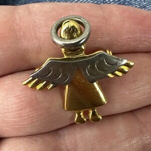 DM 95 Signed Small Pin Vintage Bronze Gold Tone Winged Angel Holiday angle pin
